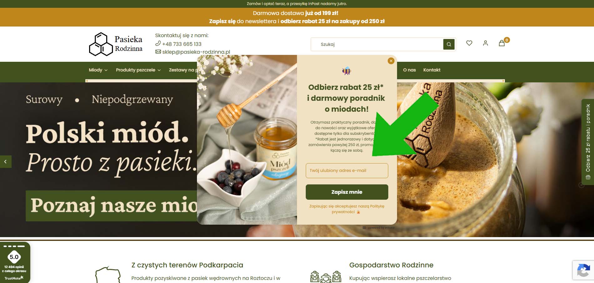 Wpisz adres e-mail i zapisz się do newslettera na komputerze - Pasieka Rodzinna