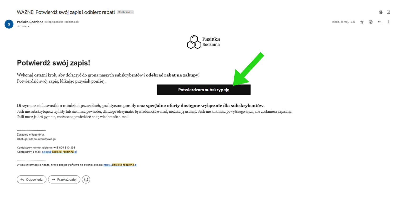 Mail z potwierdzeniem - Pasieka Rodzinna