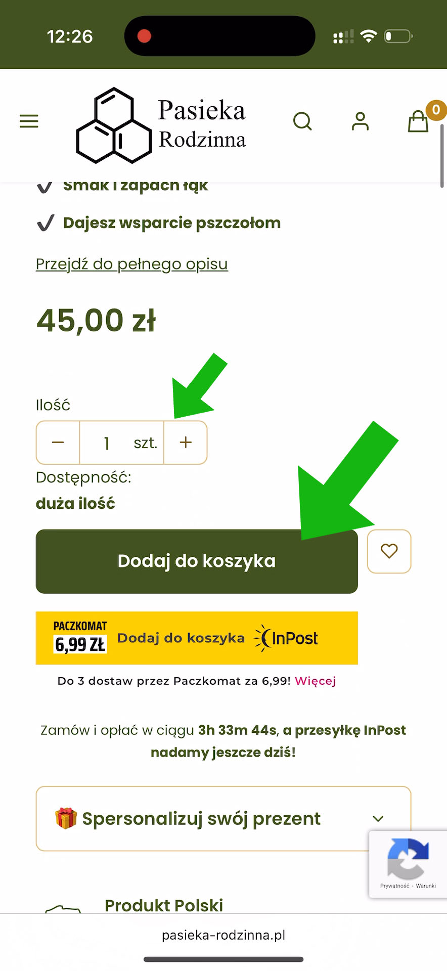 Dodanie produktu do koszyka