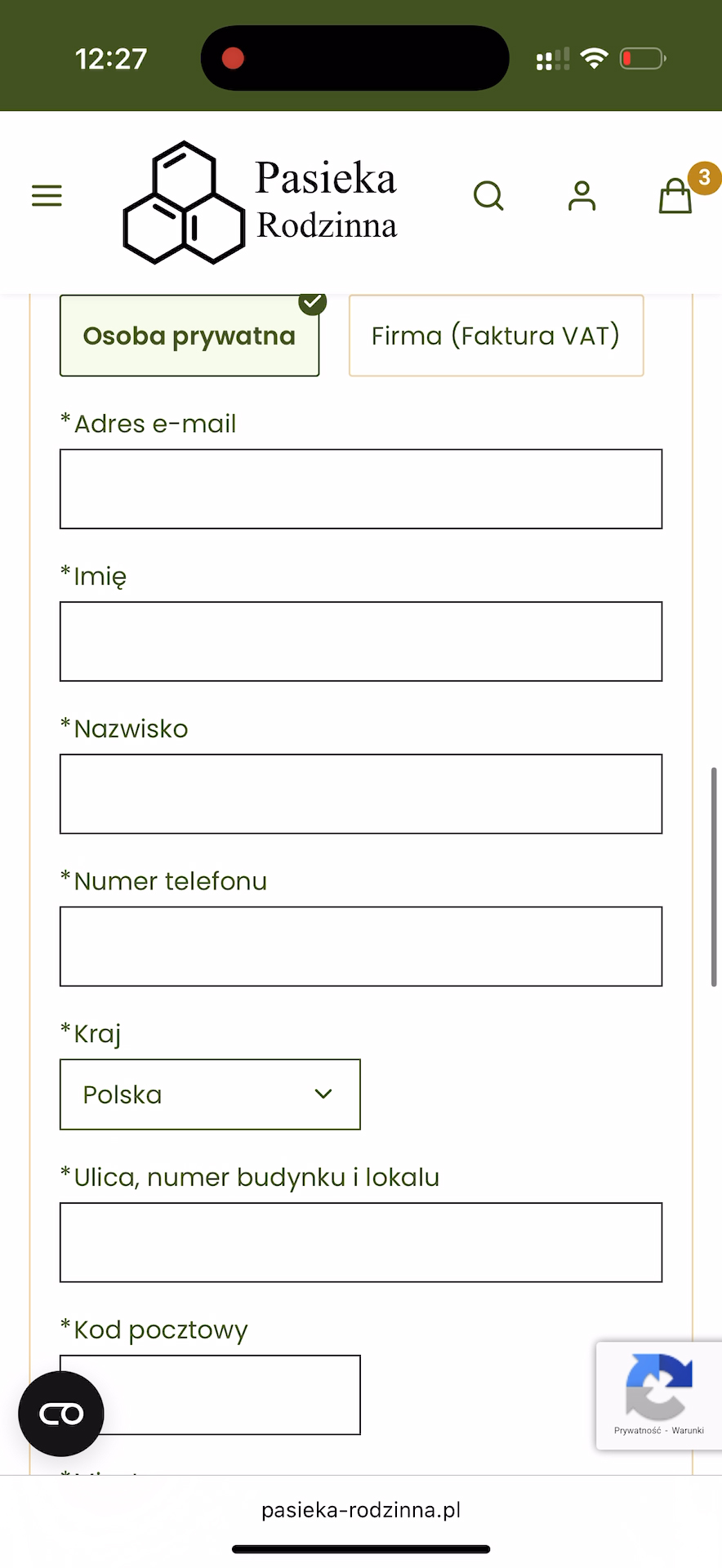 Uzupełnianie danych adresowych