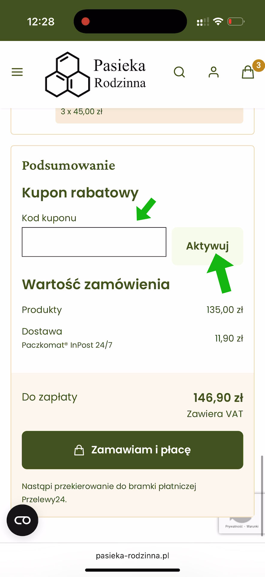 Uzupełnienie kodu rabatowego