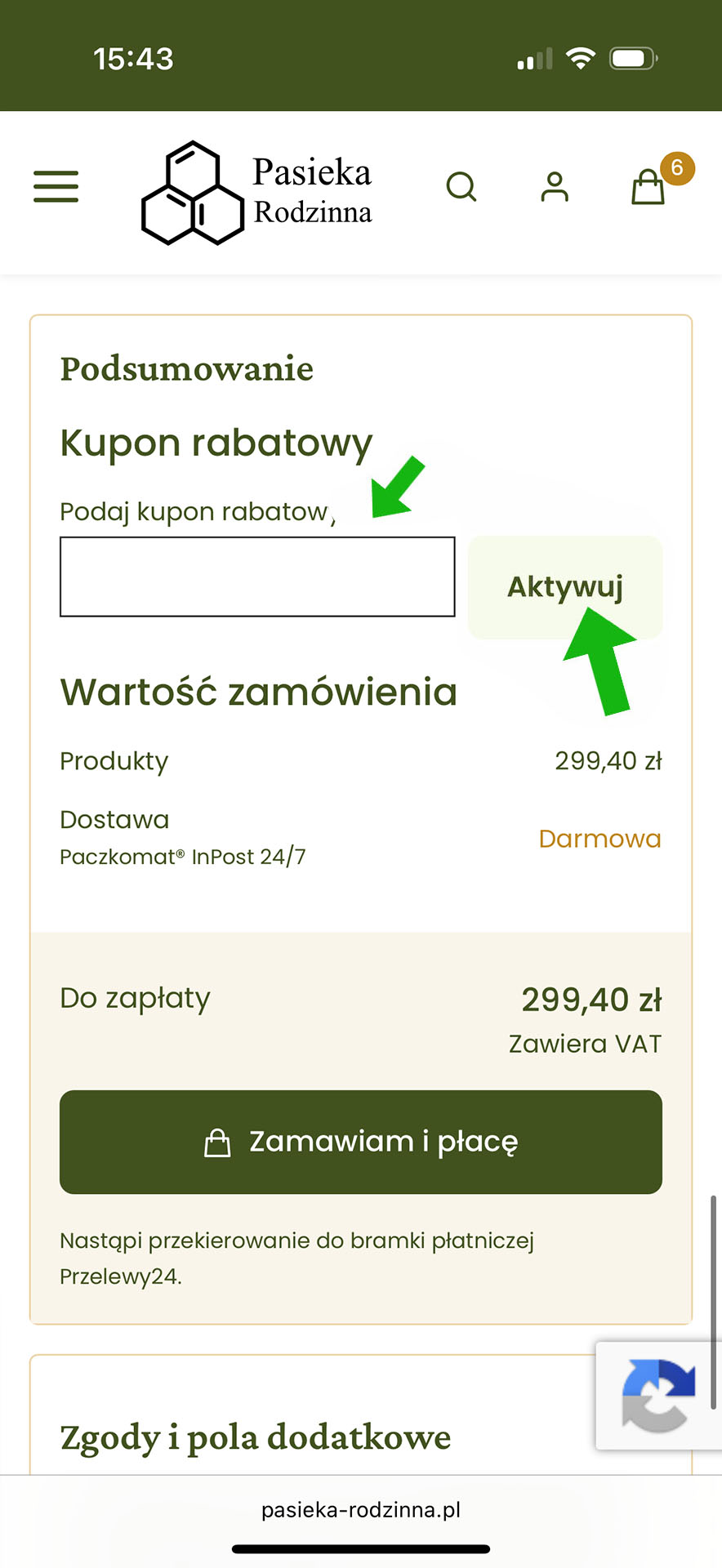Gdzie wpisać kod rabatowy w koszyku - Pasieka Rodzinna