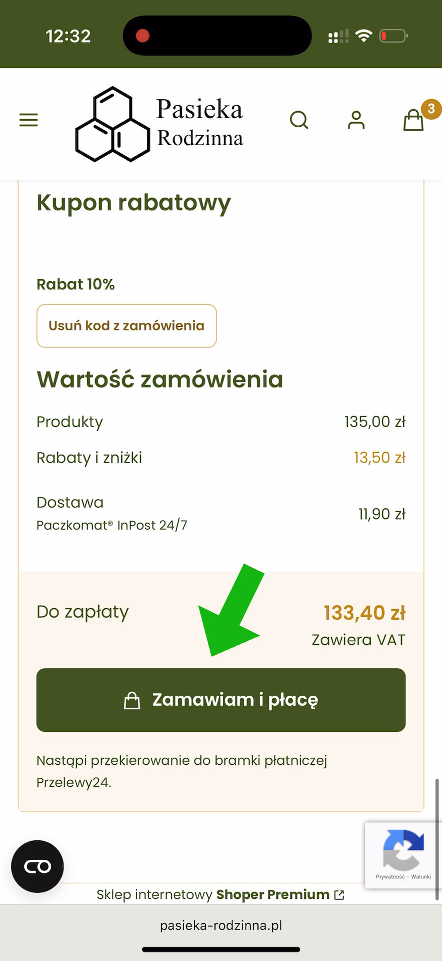 Widok naliczonego rabatu